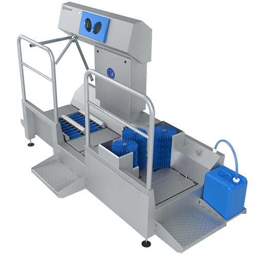 Nettoyage de semelles, mancheset et désinfection de mains