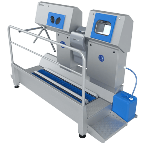 Nettoyage / désinfection de semelles, laver, sèchage et désinfection de mains 